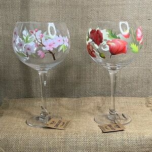 Set Of 2 Ginology Hand-Painted Gin Balloon Cocktail Glass New